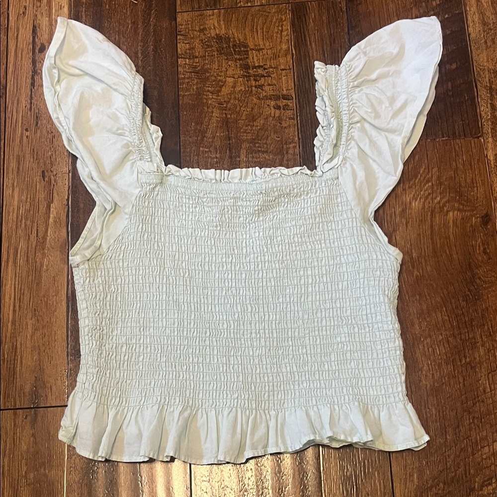 Kendall & Kylie White Ruffle Smocked Blouse